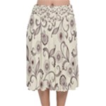 White And Brown Floral Wallpaper Flowers Background Pattern Velvet Flared Midi Skirt