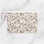 White And Brown Floral Wallpaper Flowers Background Pattern Canvas Cosmetic Bag (Medium)