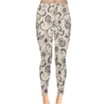 White And Brown Floral Wallpaper Flowers Background Pattern Inside Out Leggings