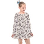 White And Brown Floral Wallpaper Flowers Background Pattern Kids  Long Sleeve Dress