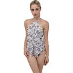 White And Brown Floral Wallpaper Flowers Background Pattern Go with the Flow One Piece Swimsuit