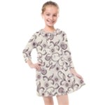 White And Brown Floral Wallpaper Flowers Background Pattern Kids  Quarter Sleeve Shirt Dress