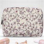 White And Brown Floral Wallpaper Flowers Background Pattern Make Up Pouch (Medium)