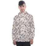 White And Brown Floral Wallpaper Flowers Background Pattern Men s Front Pocket Pullover Windbreaker