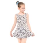 White And Brown Floral Wallpaper Flowers Background Pattern Kids  Skater Dress Swimsuit