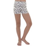 White And Brown Floral Wallpaper Flowers Background Pattern Kids  Lightweight Velour Yoga Shorts