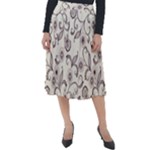 White And Brown Floral Wallpaper Flowers Background Pattern Classic Velour Midi Skirt 