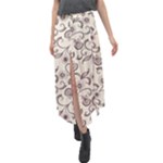 White And Brown Floral Wallpaper Flowers Background Pattern Velour Split Maxi Skirt