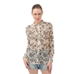 White And Brown Floral Wallpaper Flowers Background Pattern Long Sleeve Chiffon Shirt