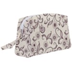 White And Brown Floral Wallpaper Flowers Background Pattern Wristlet Pouch Bag (Large)