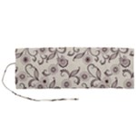 White And Brown Floral Wallpaper Flowers Background Pattern Roll Up Canvas Pencil Holder (M)