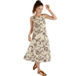White And Brown Floral Wallpaper Flowers Background Pattern Summer Maxi Dress