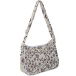 White And Brown Floral Wallpaper Flowers Background Pattern Zip Up Shoulder Bag