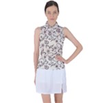 White And Brown Floral Wallpaper Flowers Background Pattern Women s Sleeveless Polo Tee