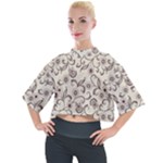 White And Brown Floral Wallpaper Flowers Background Pattern Mock Neck Tee