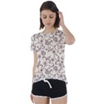 White And Brown Floral Wallpaper Flowers Background Pattern Short Sleeve Open Back Tee
