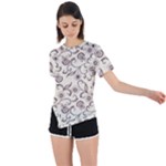 White And Brown Floral Wallpaper Flowers Background Pattern Asymmetrical Short Sleeve Sports Tee