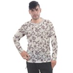 White And Brown Floral Wallpaper Flowers Background Pattern Men s Pique Long Sleeve Tee