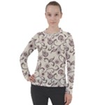 White And Brown Floral Wallpaper Flowers Background Pattern Women s Pique Long Sleeve Tee