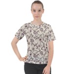 White And Brown Floral Wallpaper Flowers Background Pattern Women s Sport Raglan Tee