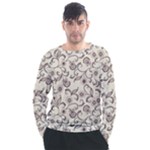 White And Brown Floral Wallpaper Flowers Background Pattern Men s Long Sleeve Raglan Tee