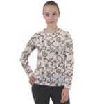 White And Brown Floral Wallpaper Flowers Background Pattern Women s Long Sleeve Raglan Tee