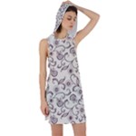White And Brown Floral Wallpaper Flowers Background Pattern Racer Back Hoodie Dress