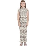 White And Brown Floral Wallpaper Flowers Background Pattern Kids  Sleeveless Ruffle Edge Band Collar Chiffon One Piece