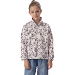 White And Brown Floral Wallpaper Flowers Background Pattern Kids  Half Zip Hoodie