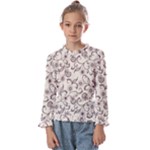 White And Brown Floral Wallpaper Flowers Background Pattern Kids  Frill Detail Tee