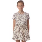 White And Brown Floral Wallpaper Flowers Background Pattern Kids  Short Sleeve Pinafore Style Dress