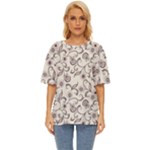 White And Brown Floral Wallpaper Flowers Background Pattern Oversized Basic Tee