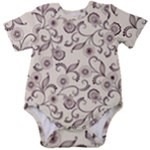 White And Brown Floral Wallpaper Flowers Background Pattern Baby Short Sleeve Bodysuit