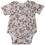 White And Brown Floral Wallpaper Flowers Background Pattern Baby Short Sleeve Bodysuit