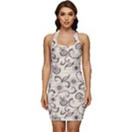 White And Brown Floral Wallpaper Flowers Background Pattern Sleeveless Wide Square Neckline Ruched Bodycon Dress