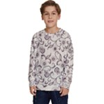 White And Brown Floral Wallpaper Flowers Background Pattern Kids  Long Sleeve Jersey