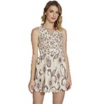 White And Brown Floral Wallpaper Flowers Background Pattern Sleeveless High Waist Mini Dress