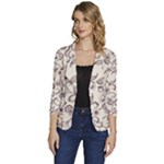 White And Brown Floral Wallpaper Flowers Background Pattern Women s One-Button 3/4 Sleeve Short Jacket