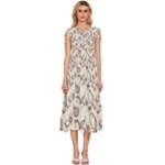 White And Brown Floral Wallpaper Flowers Background Pattern V-Neck Drawstring Shoulder Sleeveless Maxi Dress