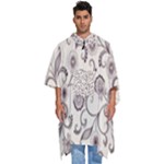 White And Brown Floral Wallpaper Flowers Background Pattern Men s Hooded Rain Ponchos