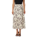 White And Brown Floral Wallpaper Flowers Background Pattern Classic Midi Chiffon Skirt