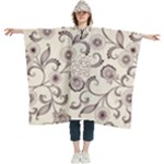 White And Brown Floral Wallpaper Flowers Background Pattern Women s Hooded Rain Ponchos