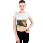 Variety Of Fruit Water Berry Food Splash Kiwi Grape Crew Neck Crop Top