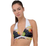 Variety Of Fruit Water Berry Food Splash Kiwi Grape Halter Plunge Bikini Top