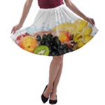 Variety Of Fruit Water Berry Food Splash Kiwi Grape A-line Skater Skirt