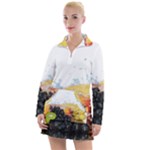 Variety Of Fruit Water Berry Food Splash Kiwi Grape Women s Long Sleeve Casual Dress