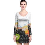 Variety Of Fruit Water Berry Food Splash Kiwi Grape Long Sleeve Velvet Bodycon Dress