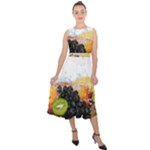 Variety Of Fruit Water Berry Food Splash Kiwi Grape Midi Tie-Back Chiffon Dress