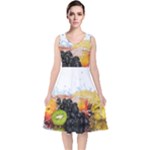 Variety Of Fruit Water Berry Food Splash Kiwi Grape V-Neck Midi Sleeveless Dress 