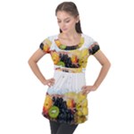 Variety Of Fruit Water Berry Food Splash Kiwi Grape Puff Sleeve Tunic Top